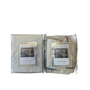 NEW Biltmore Adora Euro Sham Set of  2 26" x 26"  Cream Beige W Gray Border